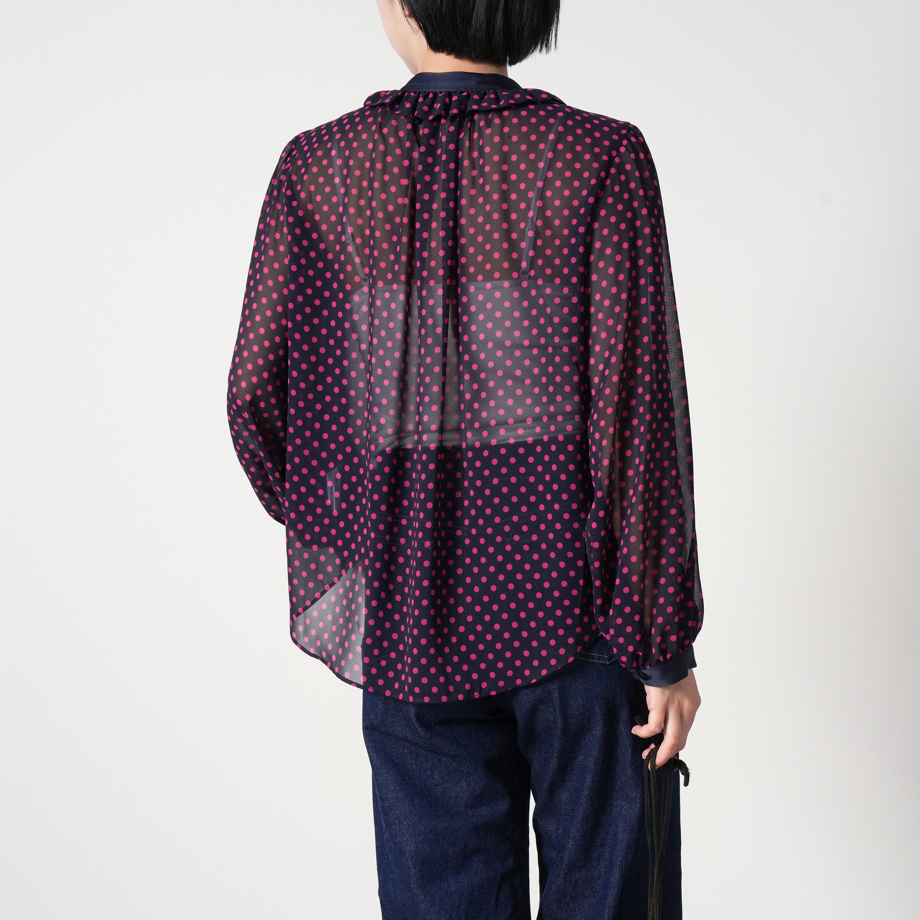 シフォンドットプリントフリルブラウス – Ifemelu