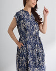 ボタニカルプリントウエストリボンワンピース【日本製】