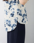 ボタニカルプリントリボンフレンチブラウス【日本製】