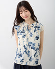 ボタニカルプリントリボンフレンチブラウス【日本製】