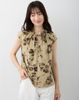 ボタニカルプリントリボンフレンチブラウス【日本製】