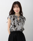 ボタニカルプリントリボンフレンチブラウス【日本製】