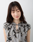 ボタニカルプリントリボンフレンチブラウス【日本製】