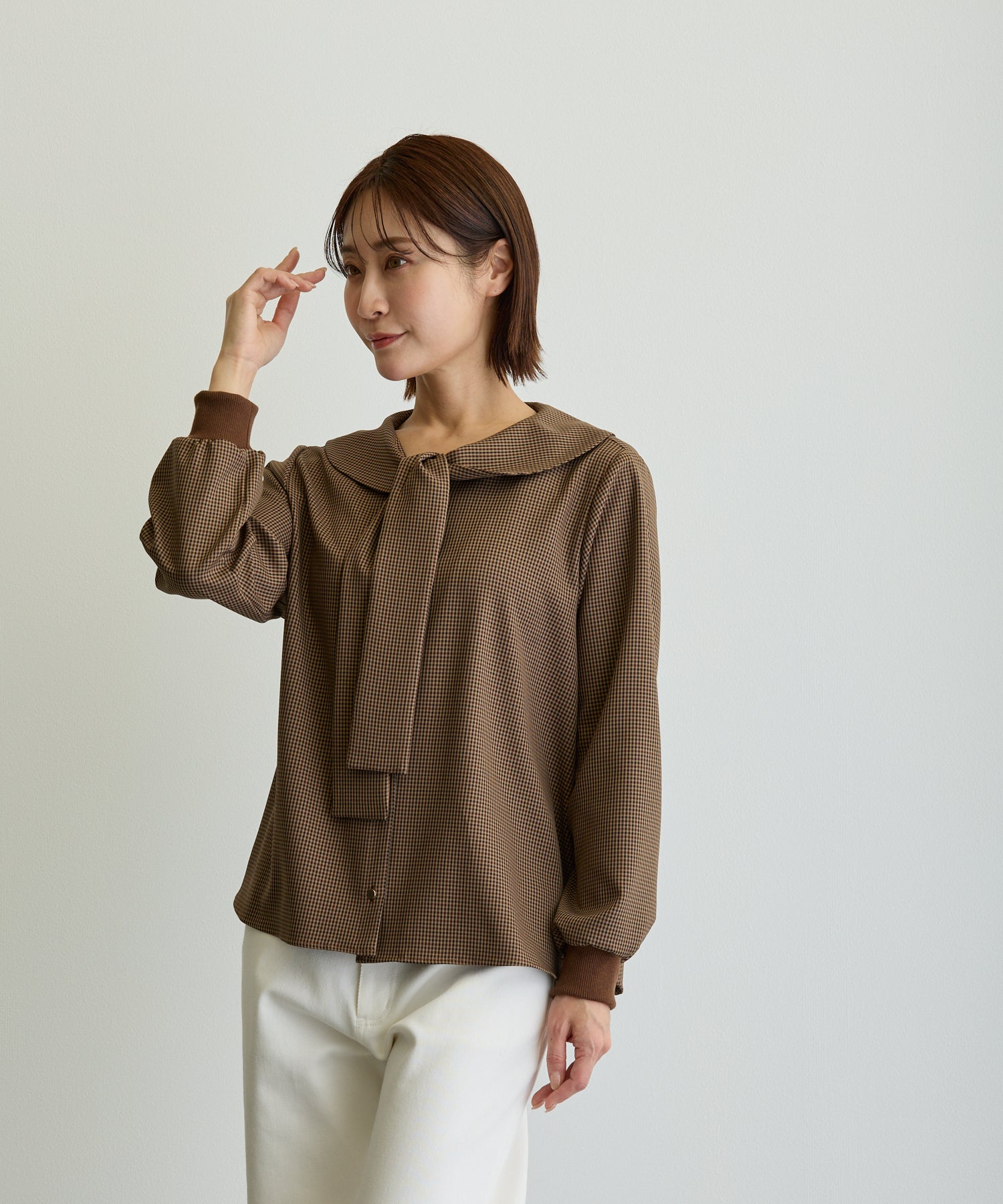 ガンクラブチェックボウタイブラウス/ブラウン【日本製】 – Ifemelu