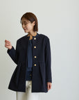 ペプラムノーカラーコート/ネイビー【日本製】