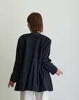 ペプラムノーカラーコート/ネイビー【日本製】
