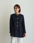 ペプラムノーカラーコート/ネイビー【日本製】
