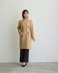 ウールカルゼスタンドカラーダブルコート/ベージュ【日本製】