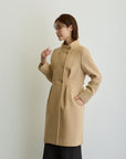 ウールカルゼスタンドカラーダブルコート/ベージュ【日本製】