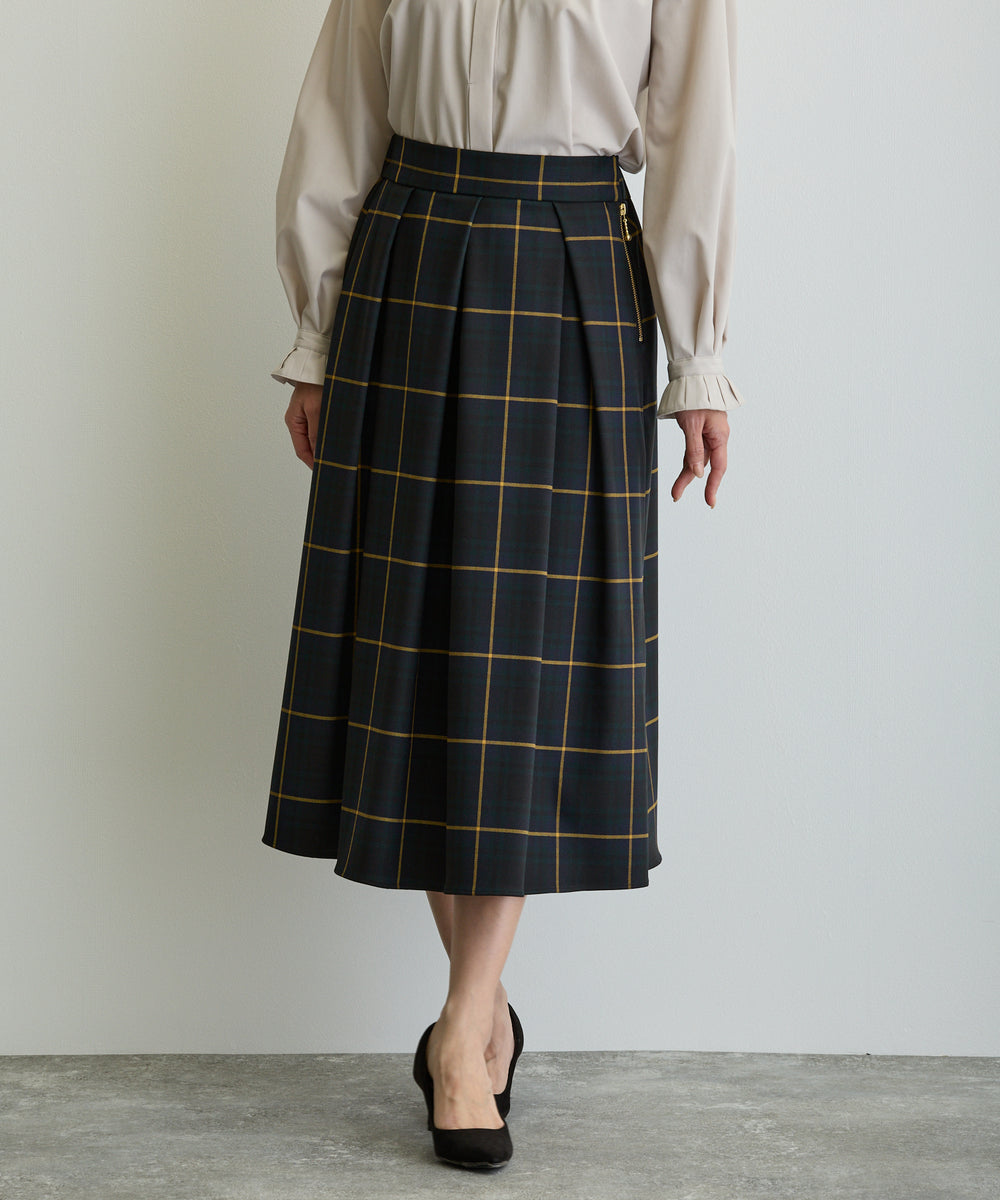タックフレアチェックスカート/ブラックウォッチ×イエローライン【日本