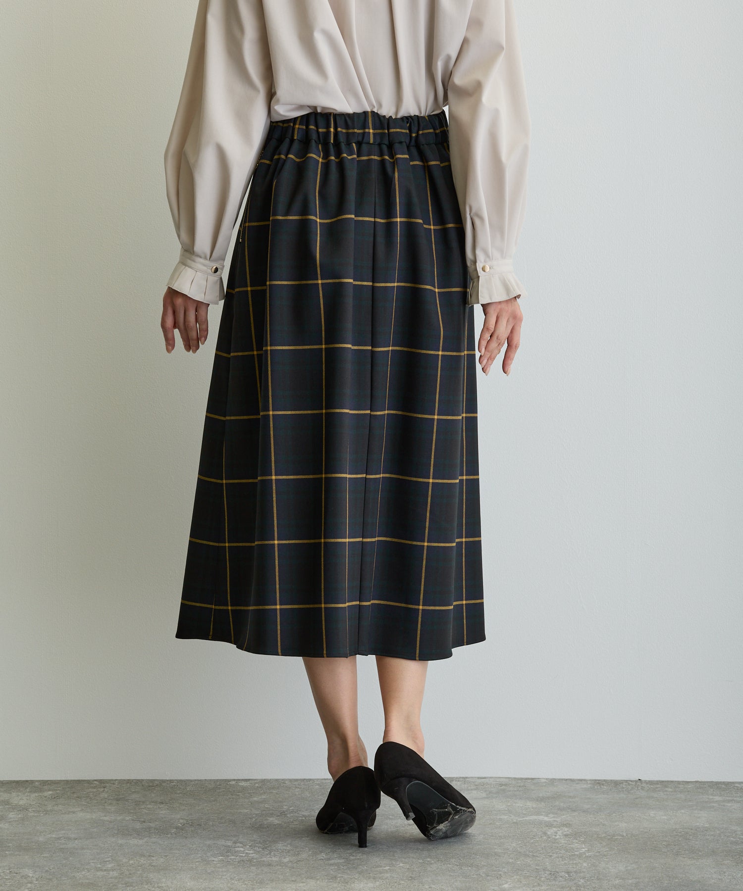 タックフレアチェックスカート/ブラックウォッチ×イエローライン【日本