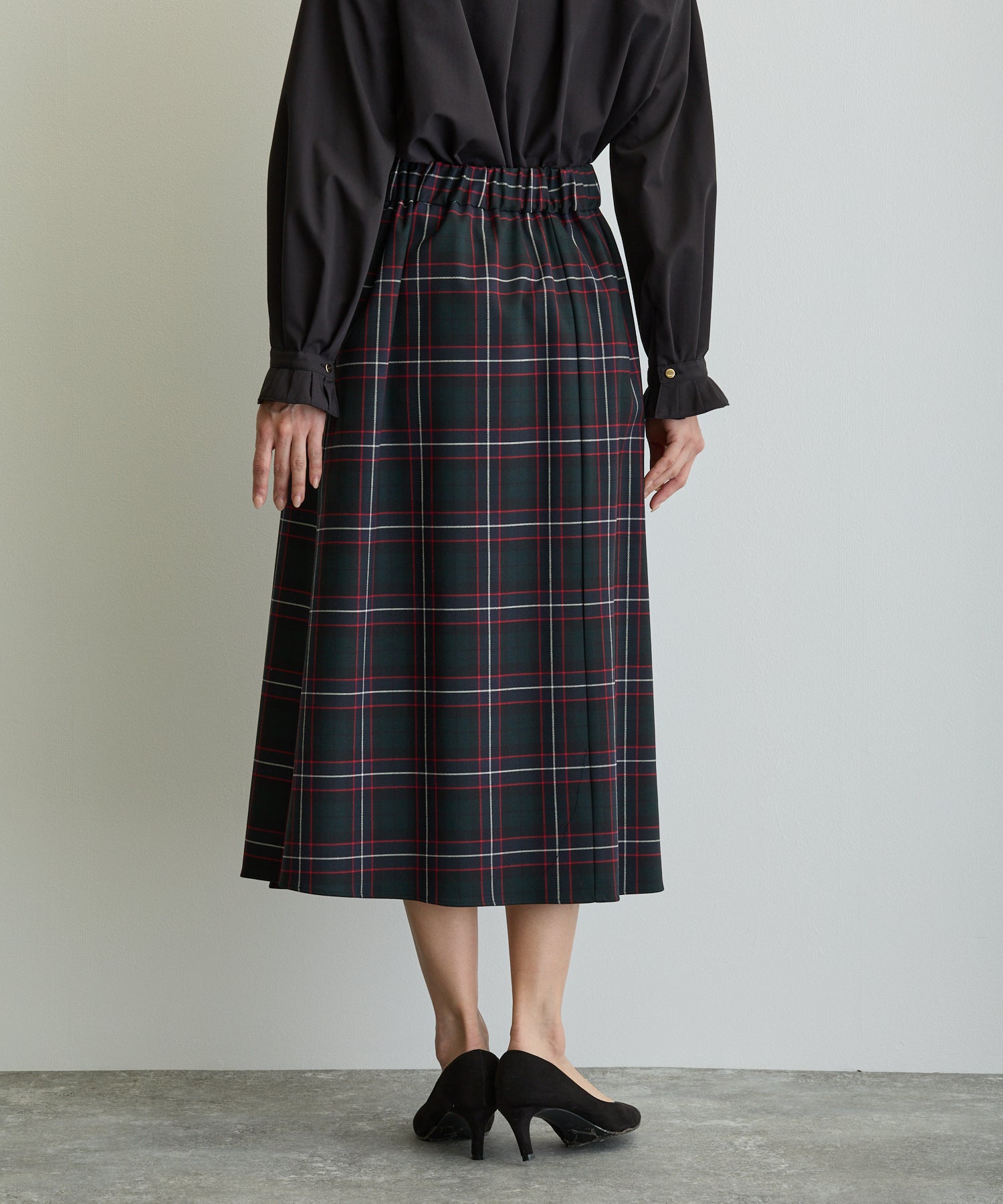 タックフレアチェックスカート/ブラックウォッチ×レッドライン【日本製