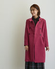 ウールカルゼスタンドカラーダブルコート/ピンク【日本製】