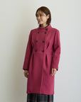 ウールカルゼスタンドカラーダブルコート/ピンク【日本製】