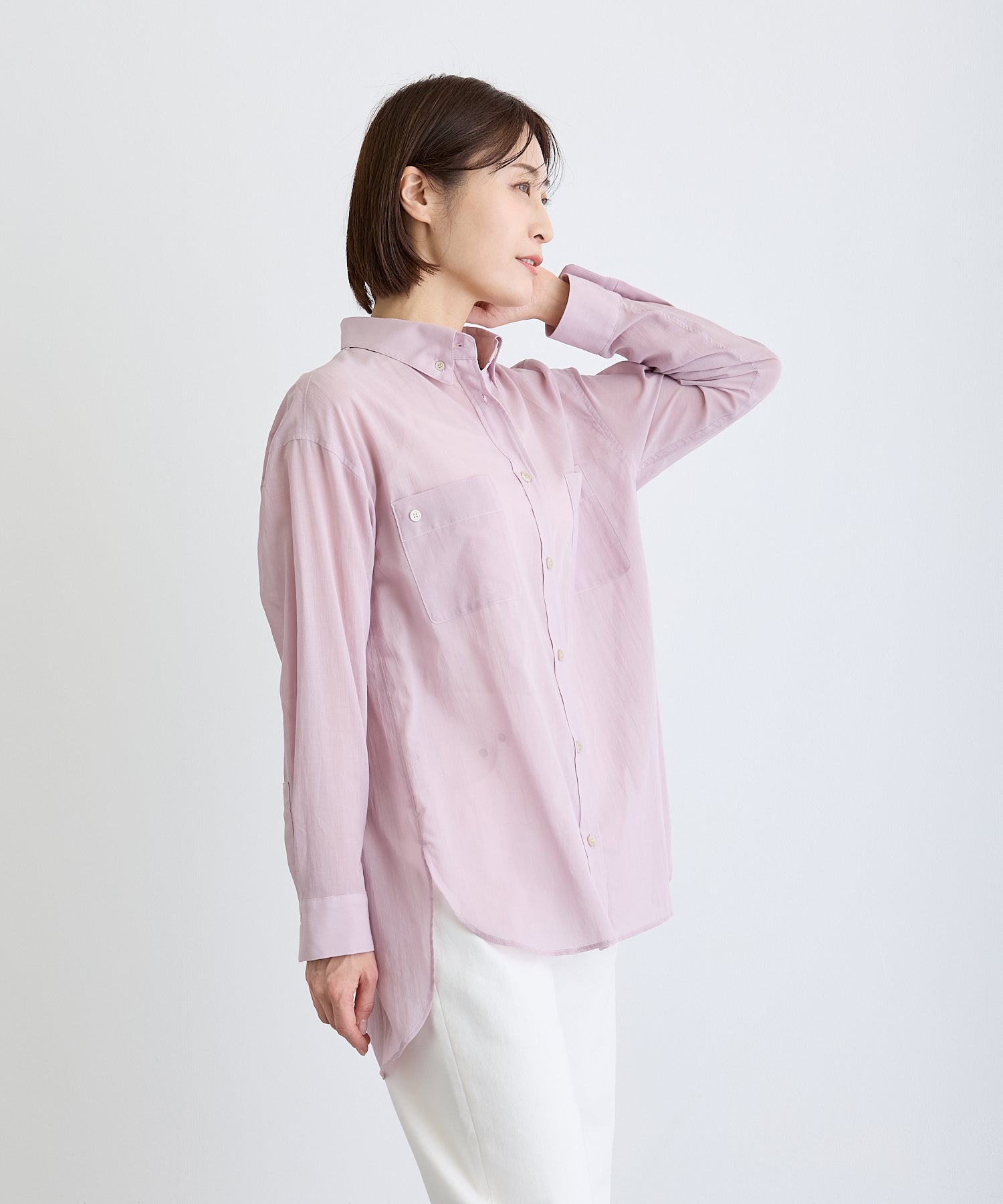 DAWEI 日本未入荷　ピンクブラウス　36 FONT LAB】ソフトシアーリネンライクフーディブラウス｜ファッション