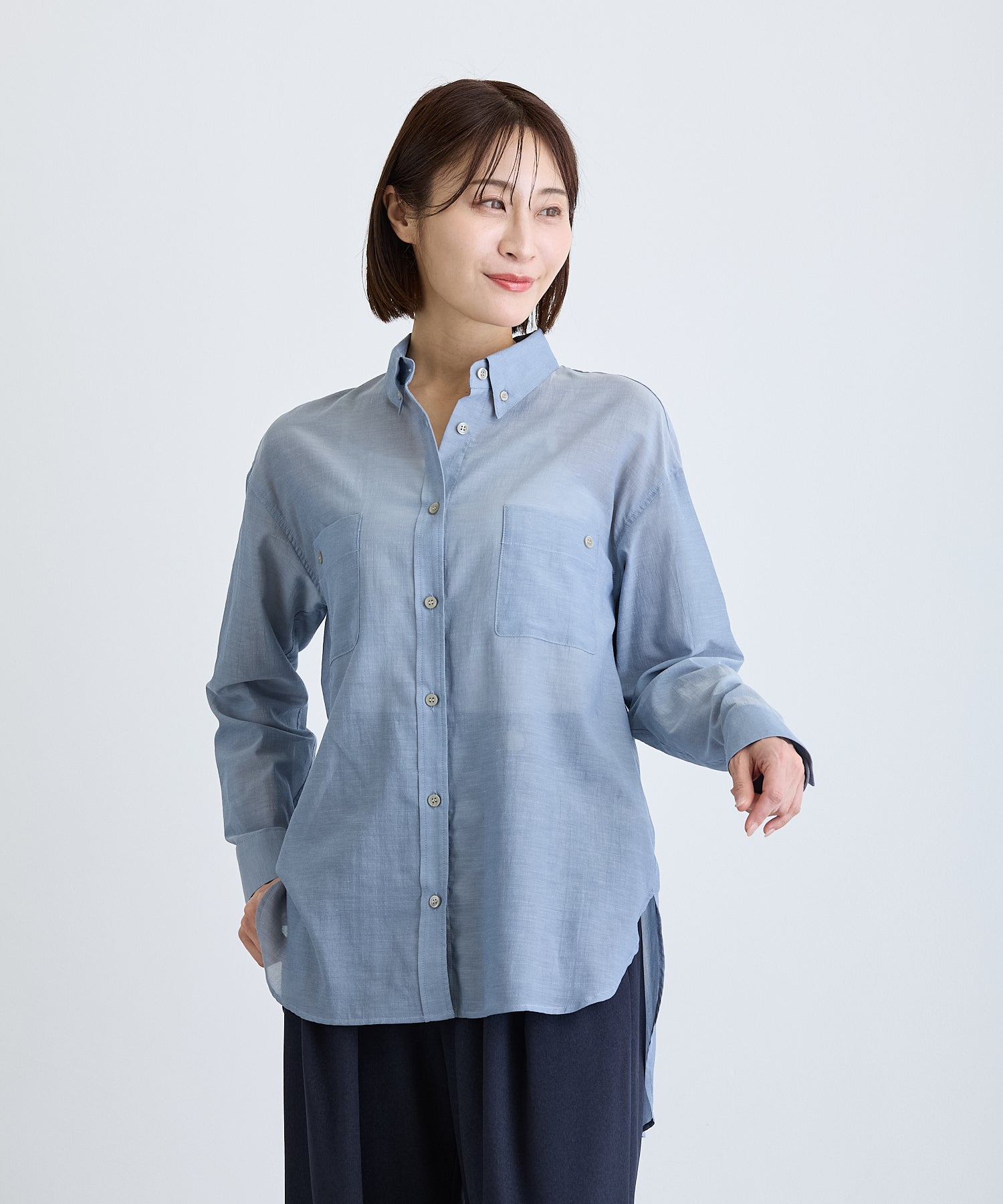 FASHIRU ファシル オーバーサイズブルーシャツ blue stripe shirt with monogram mark | F A S H