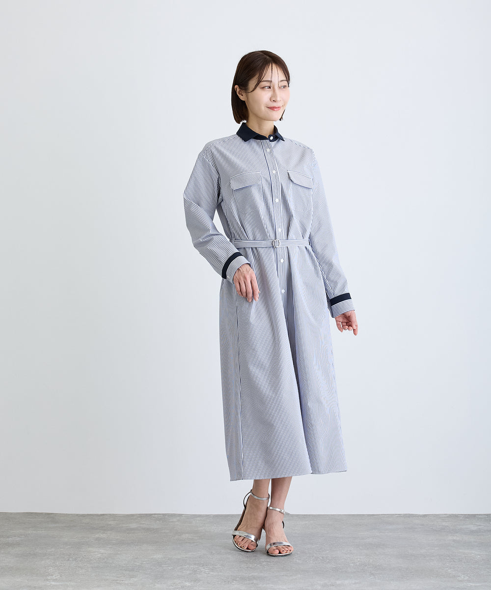 【新品未使用】familiar ストライプ 袖付ロンパス150108サイズ80 クレリックストライプワンピース/ブルーストライプ【日本製