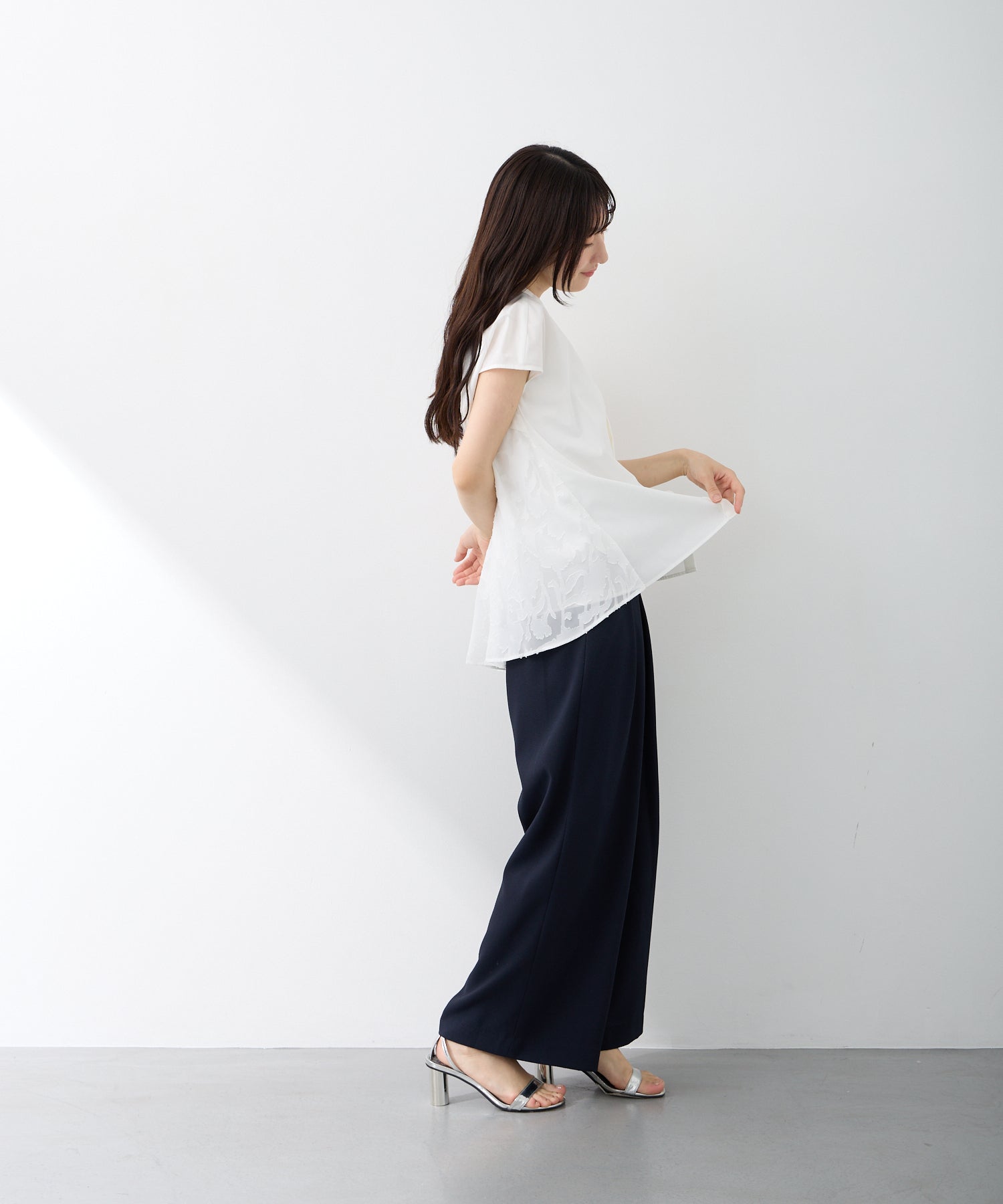カットジャガードレイヤードブラウス【日本製】