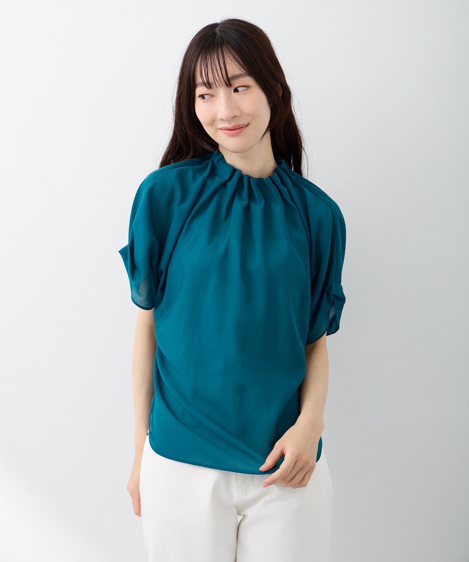 ダブルフェーストーキョー Doubleface Tokyo ブラウス:シアーオーガンジーフリルブラウス （グリーン） ダブルフェーストーキョー Doubleface Tokyo ブラウス:シアー