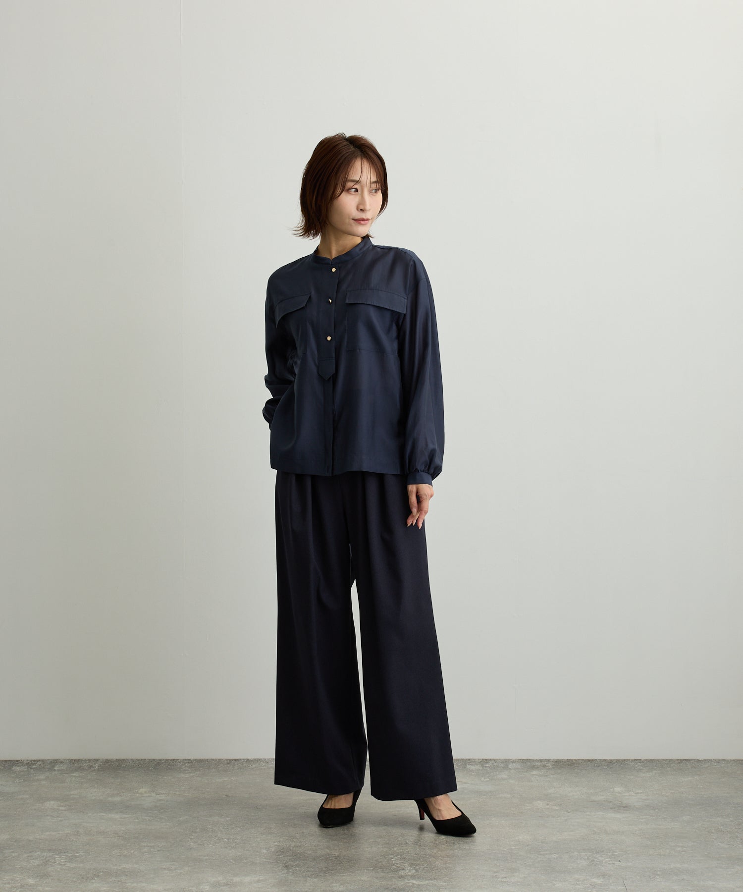 胸ポケットブルゾン風シアーシャツ【日本製】