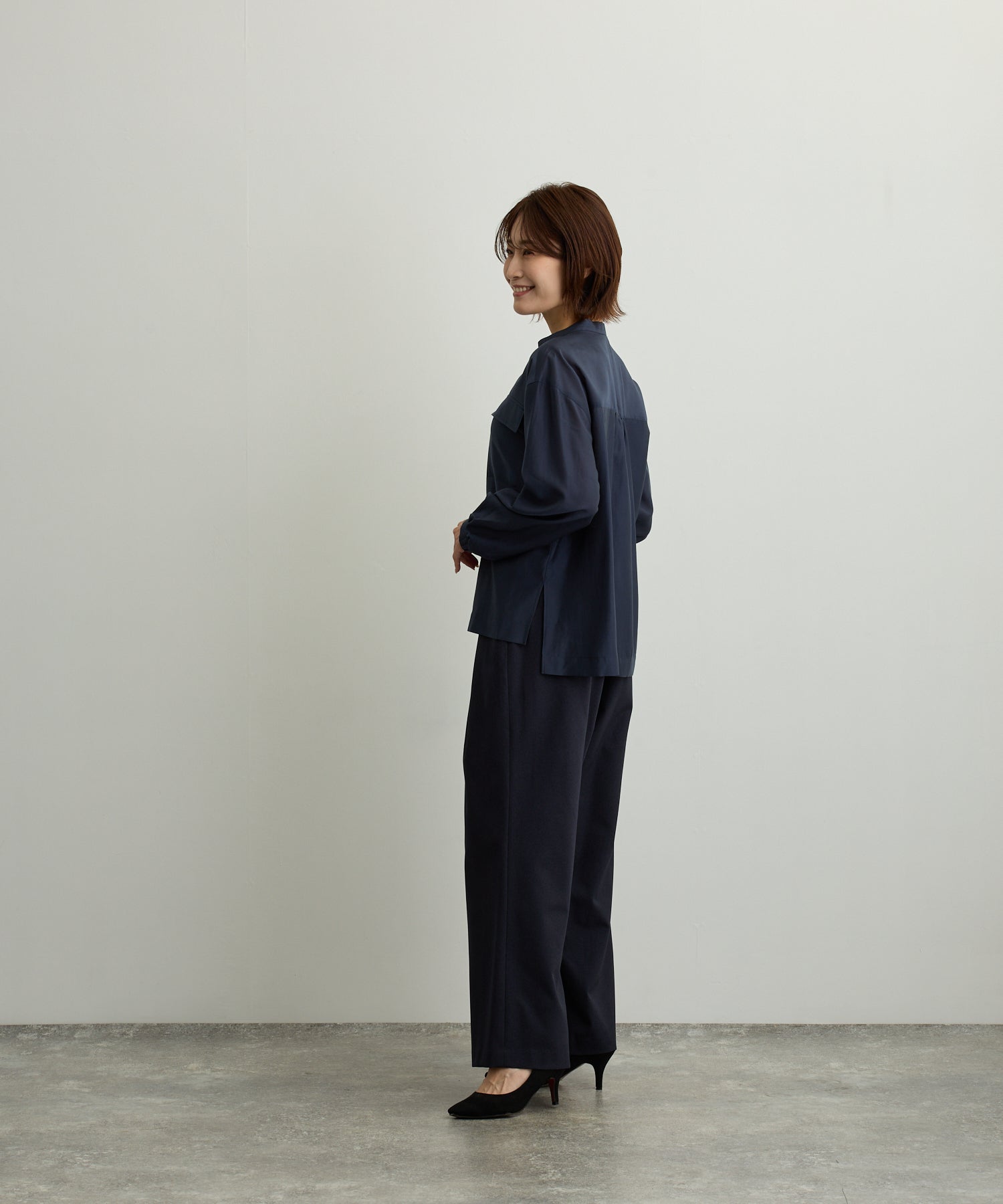 胸ポケットブルゾン風シアーシャツ【日本製】