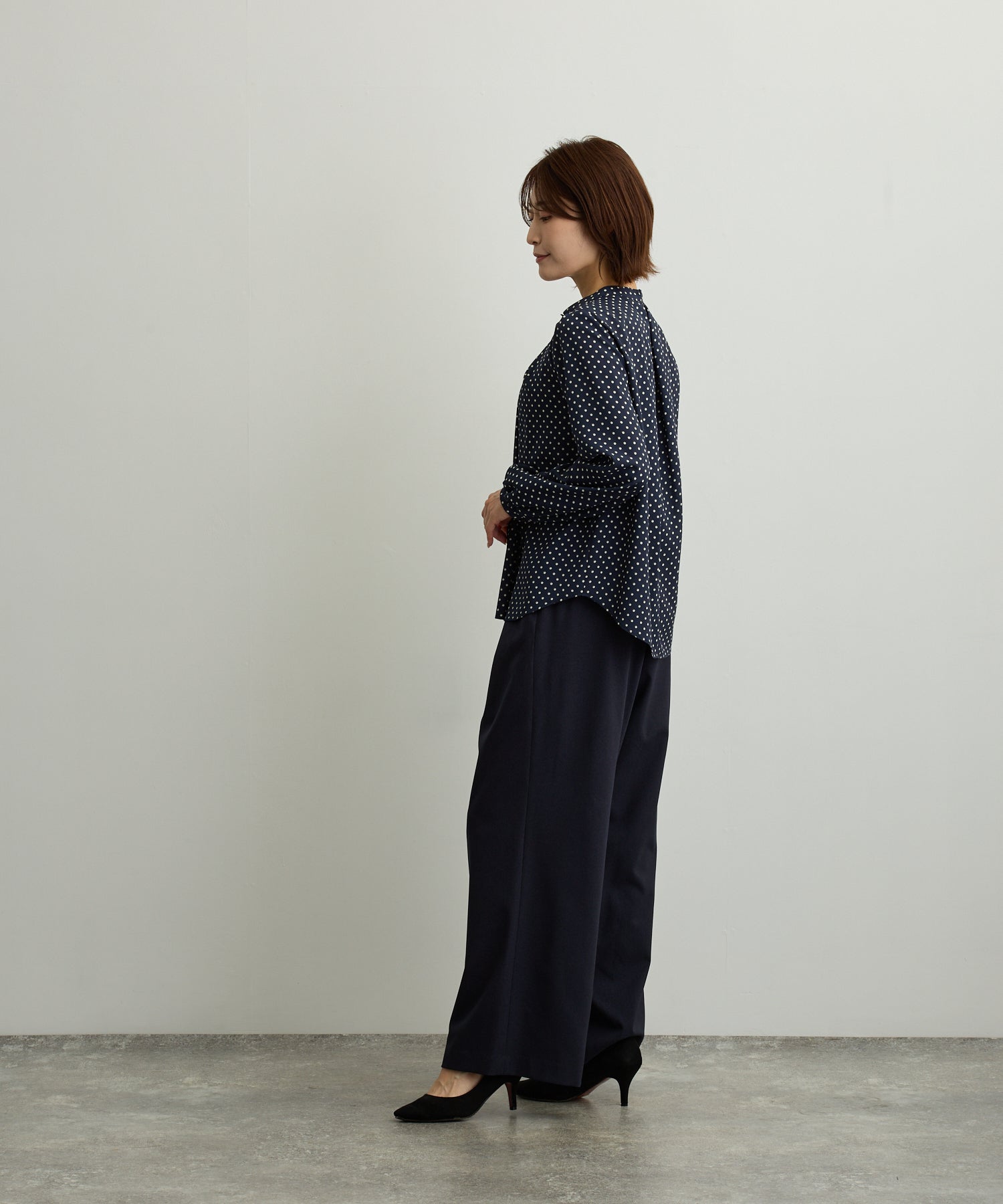 タックギャザードットプリントブラウス【日本製】