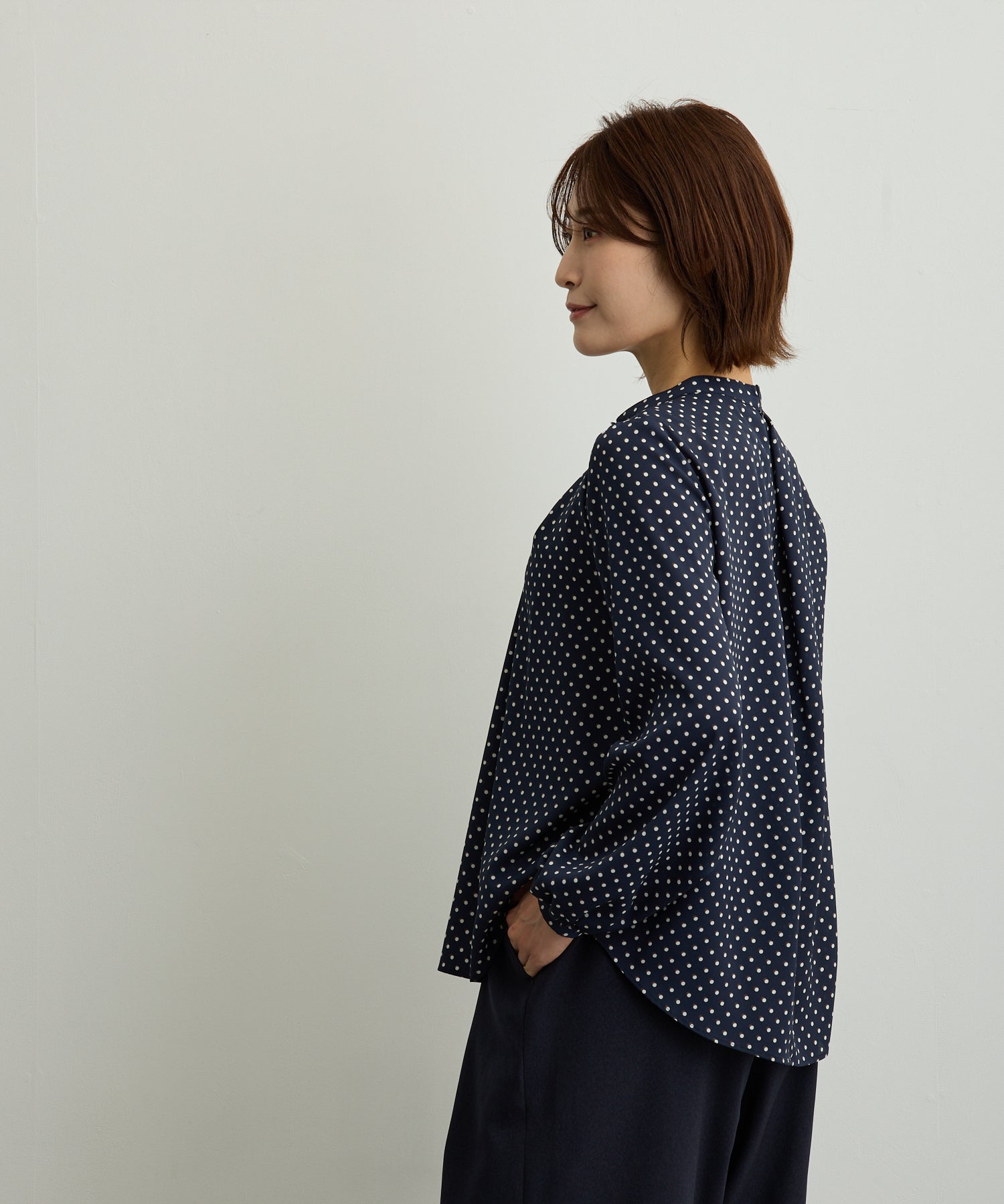 タックギャザードットプリントブラウス【日本製】