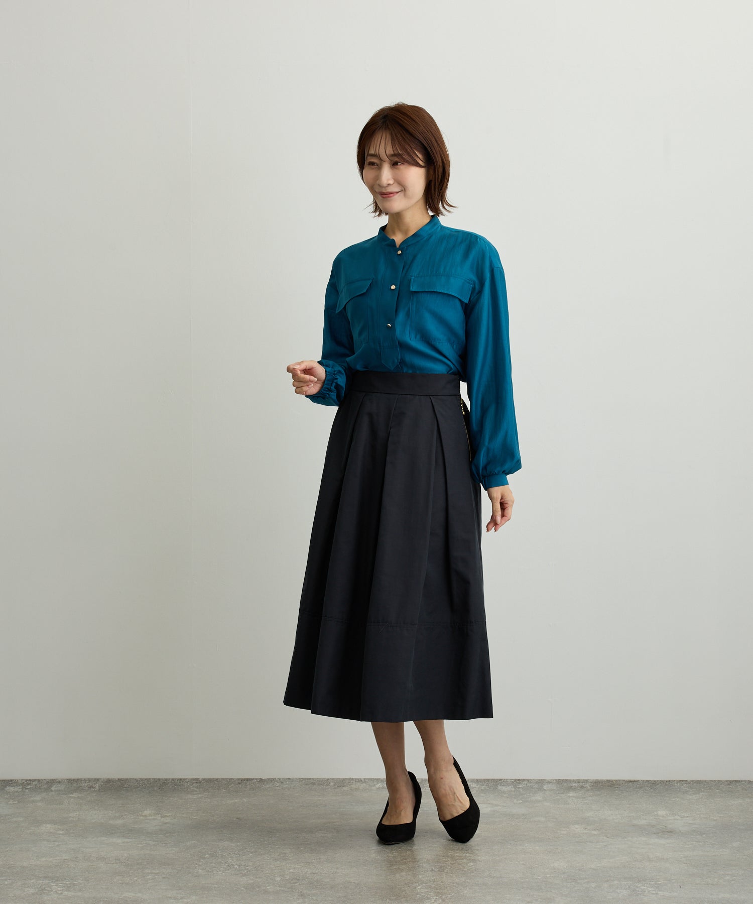 グログラン裾切替タックフレアスカート【日本製】