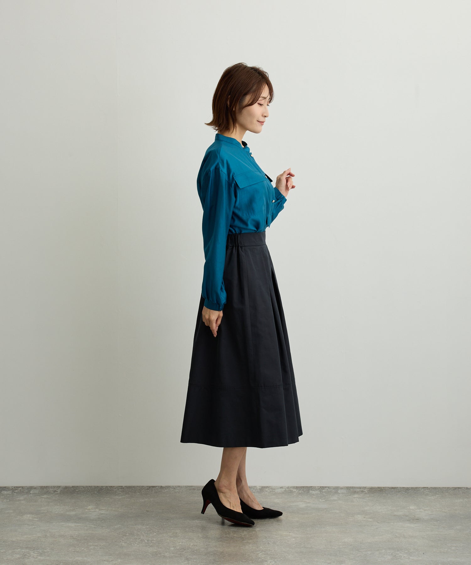 胸ポケットブルゾン風シアーシャツ【日本製】