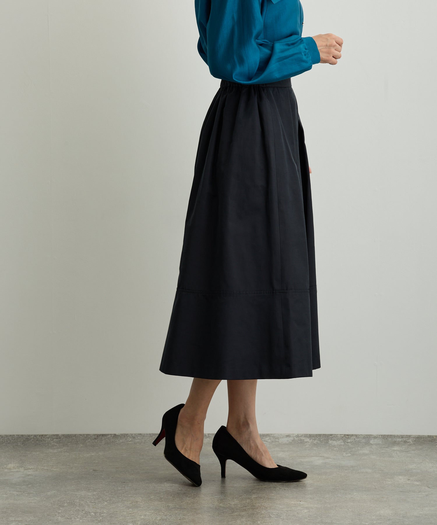 グログラン裾切替タックフレアスカート【日本製】