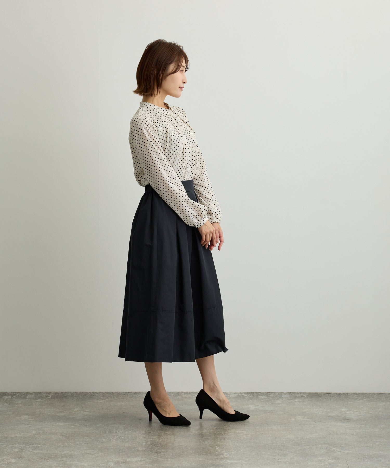 タックギャザードットプリントブラウス【日本製】