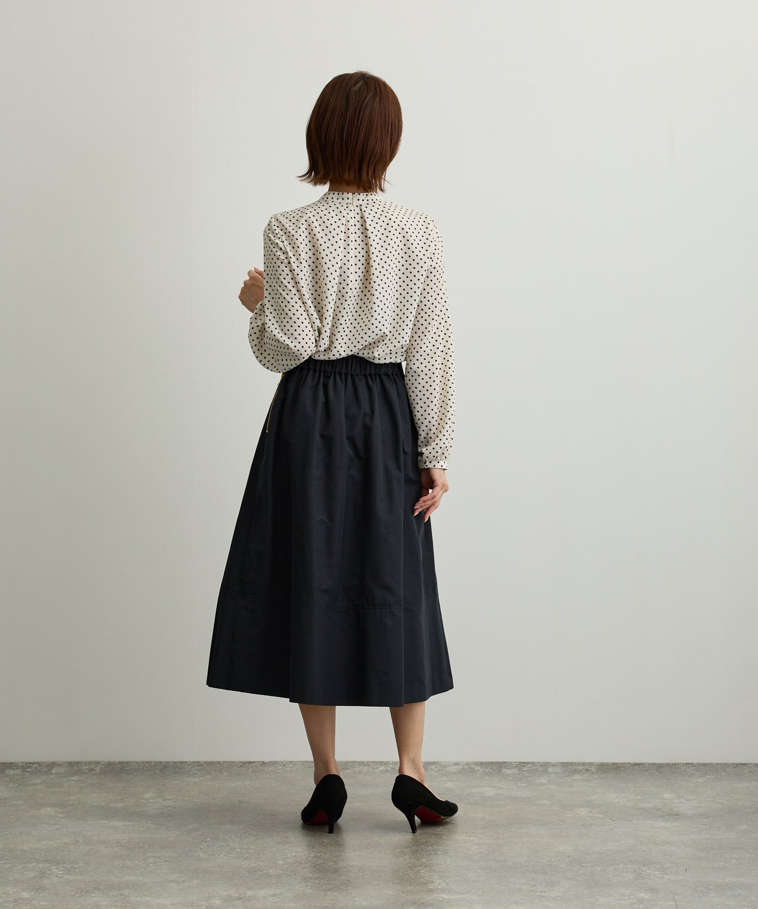 タックギャザードットプリントブラウス【日本製】