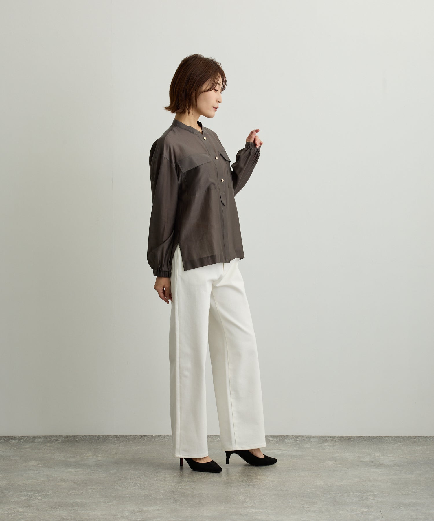 胸ポケットブルゾン風シアーシャツ【日本製】