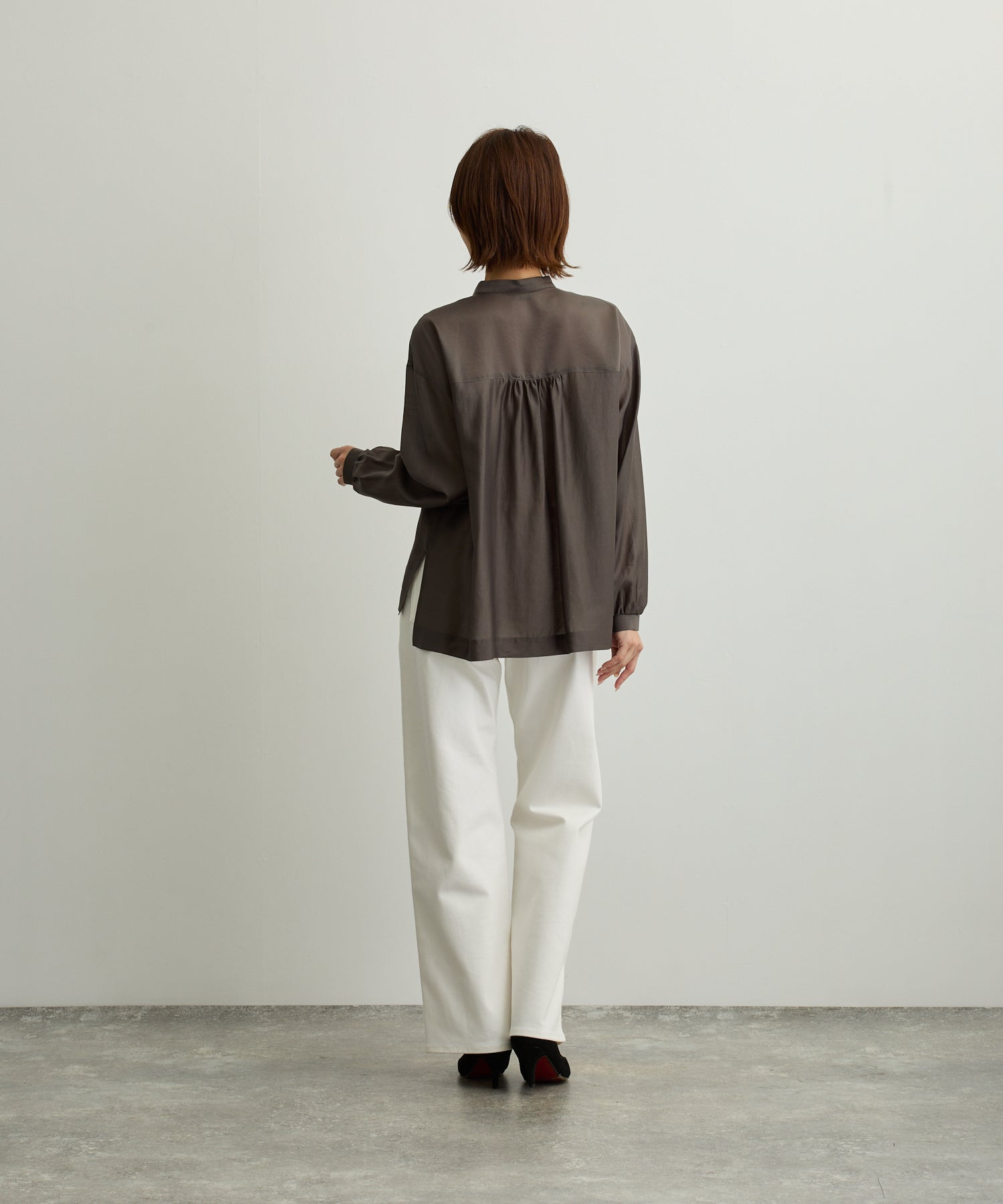 胸ポケットブルゾン風シアーシャツ【日本製】