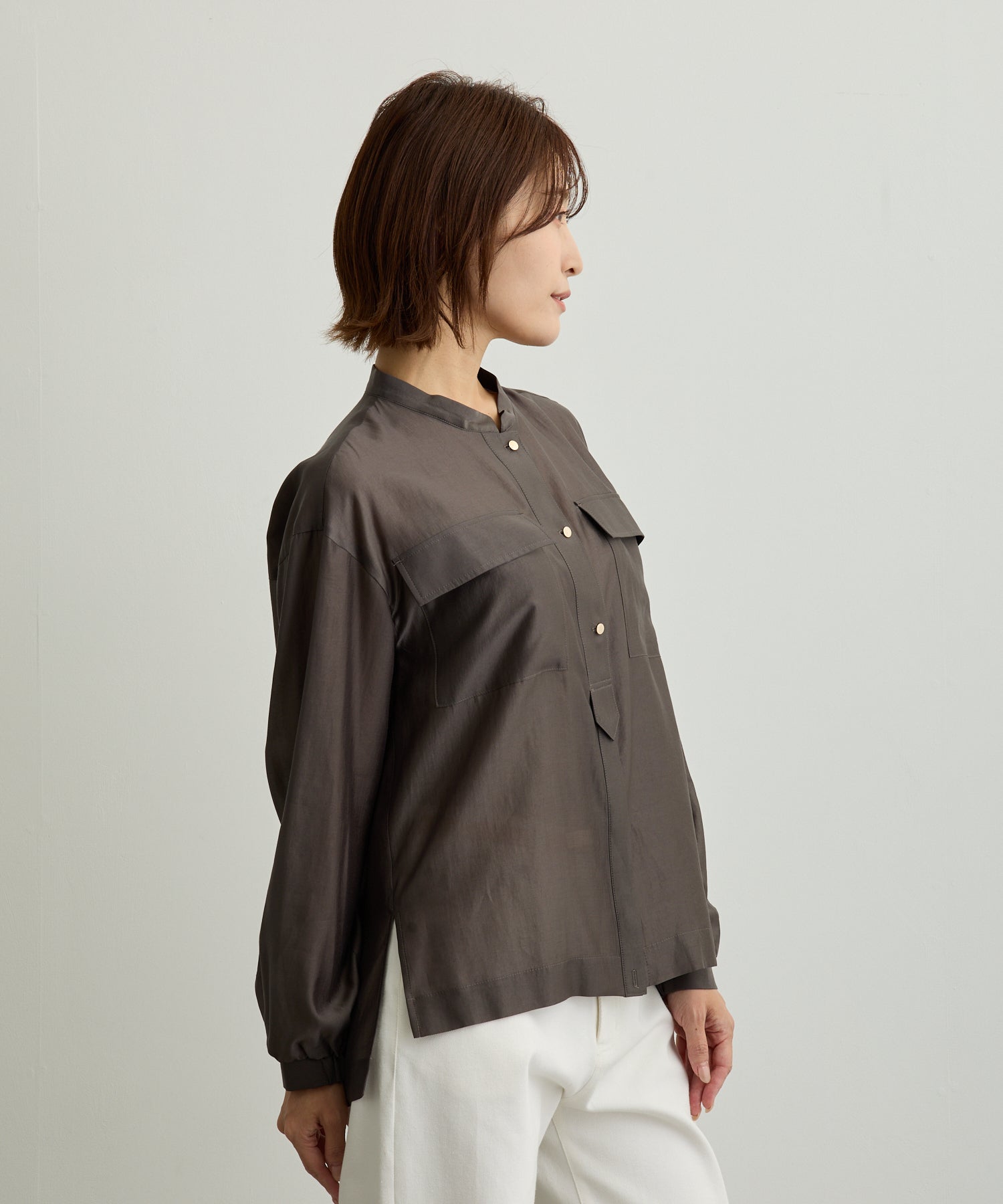 胸ポケットブルゾン風シアーシャツ【日本製】