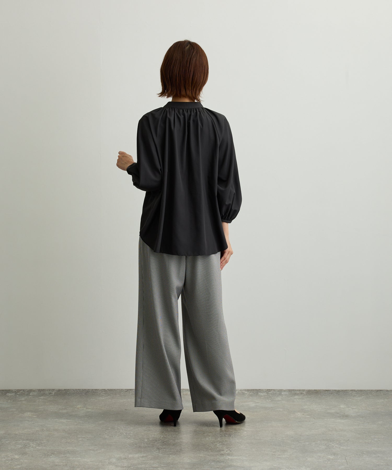 ラグランギャザーフロントリボンブラウス【日本製】