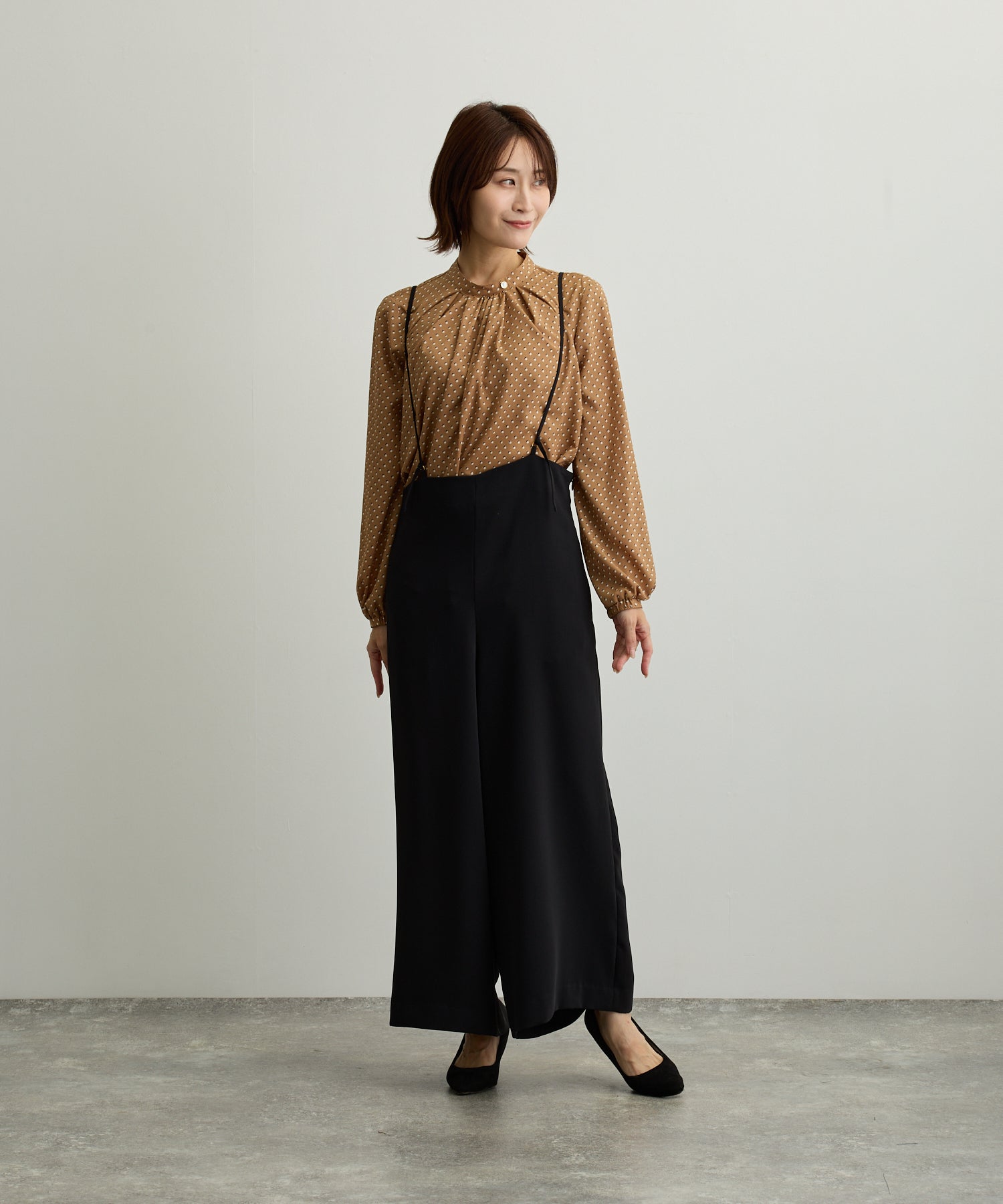 タックギャザードットプリントブラウス【日本製】