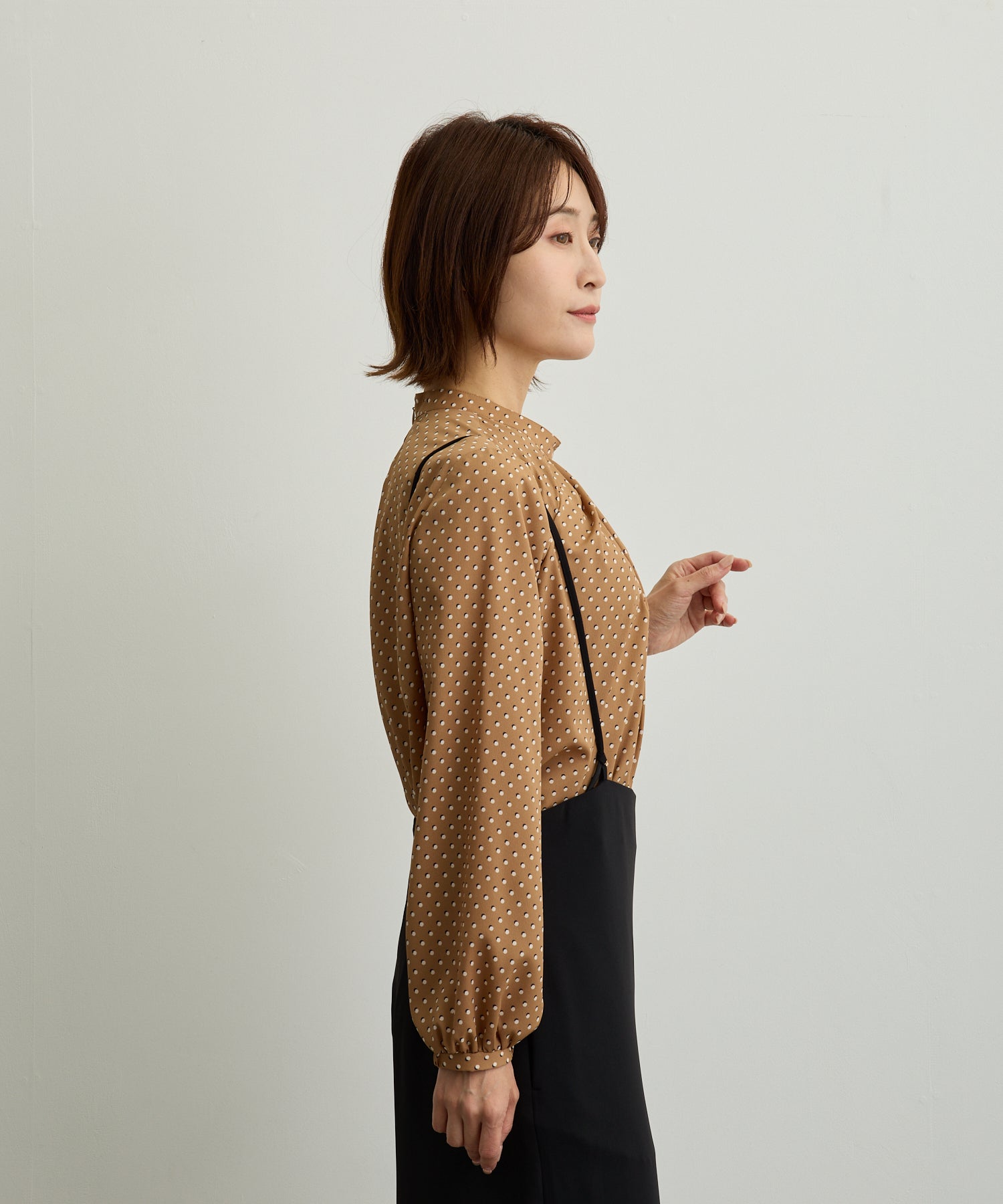 タックギャザードットプリントブラウス【日本製】