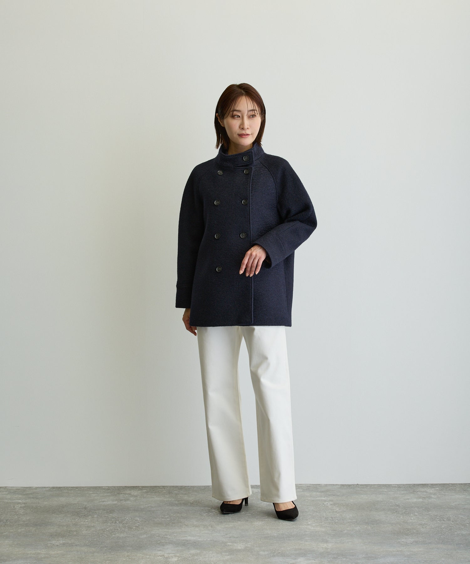 july nine スタンドカラー　ハーフコート　ネイビー JULY NINEスタンドカラー ハーフコート ネイビー JULY NINEスタンド