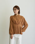 ウエストタックブラウス/キャメル【日本製】