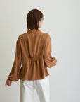 ウエストタックブラウス/キャメル【日本製】