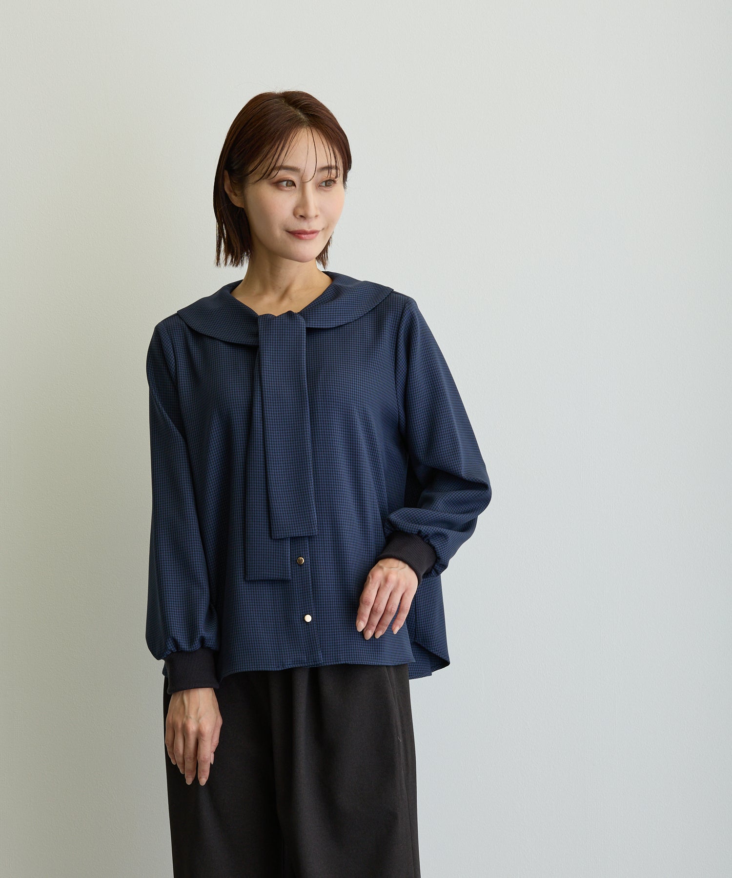 千鳥ツイード風プリントフリルブラウス【日本製】 – Ifemelu