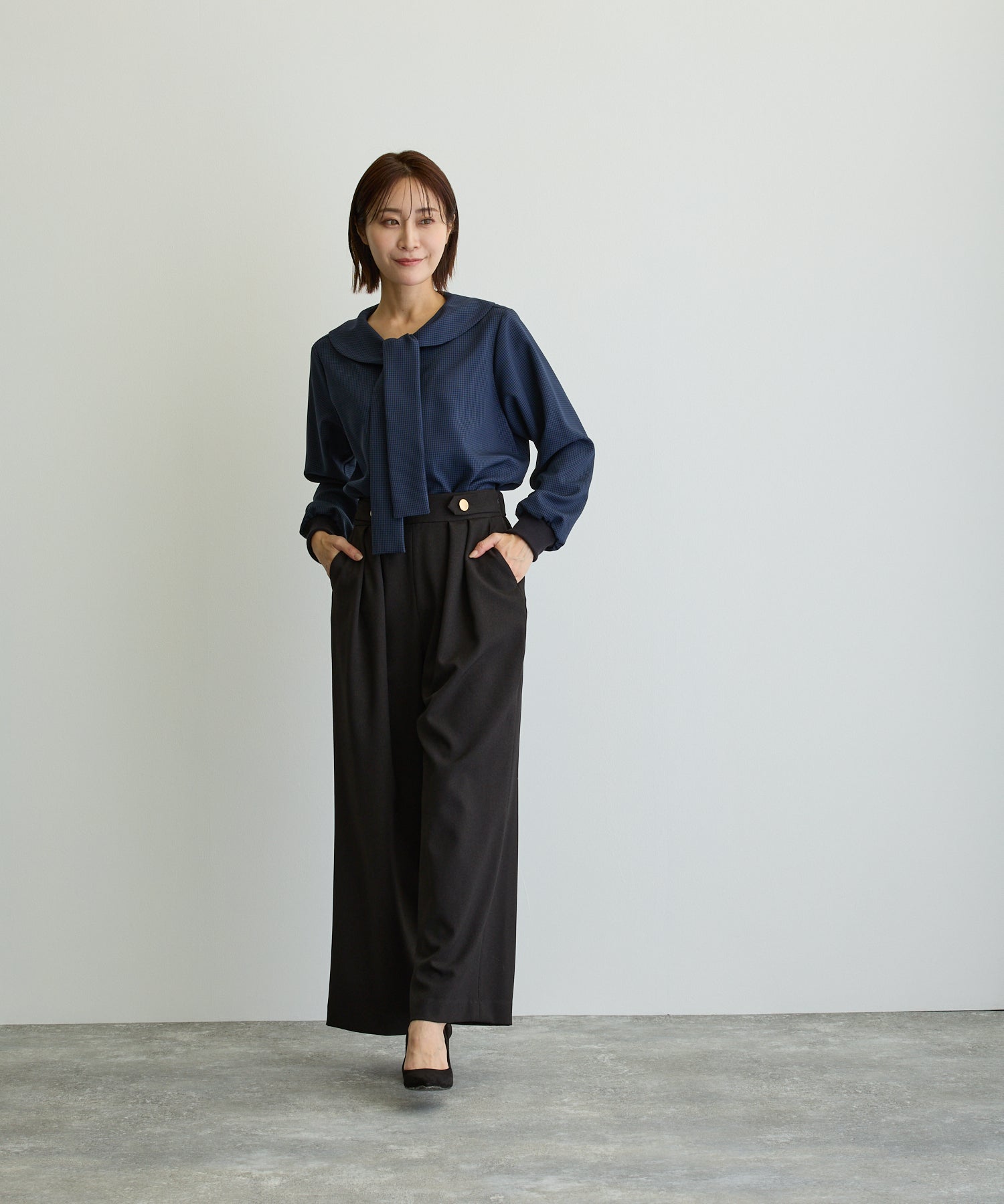 ガンクラブチェックボウタイブラウス/ネイビー【日本製】 – Ifemelu