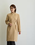 ウールカルゼスタンドカラーダブルコート/ベージュ【日本製】