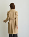 ウールカルゼスタンドカラーダブルコート/ベージュ【日本製】