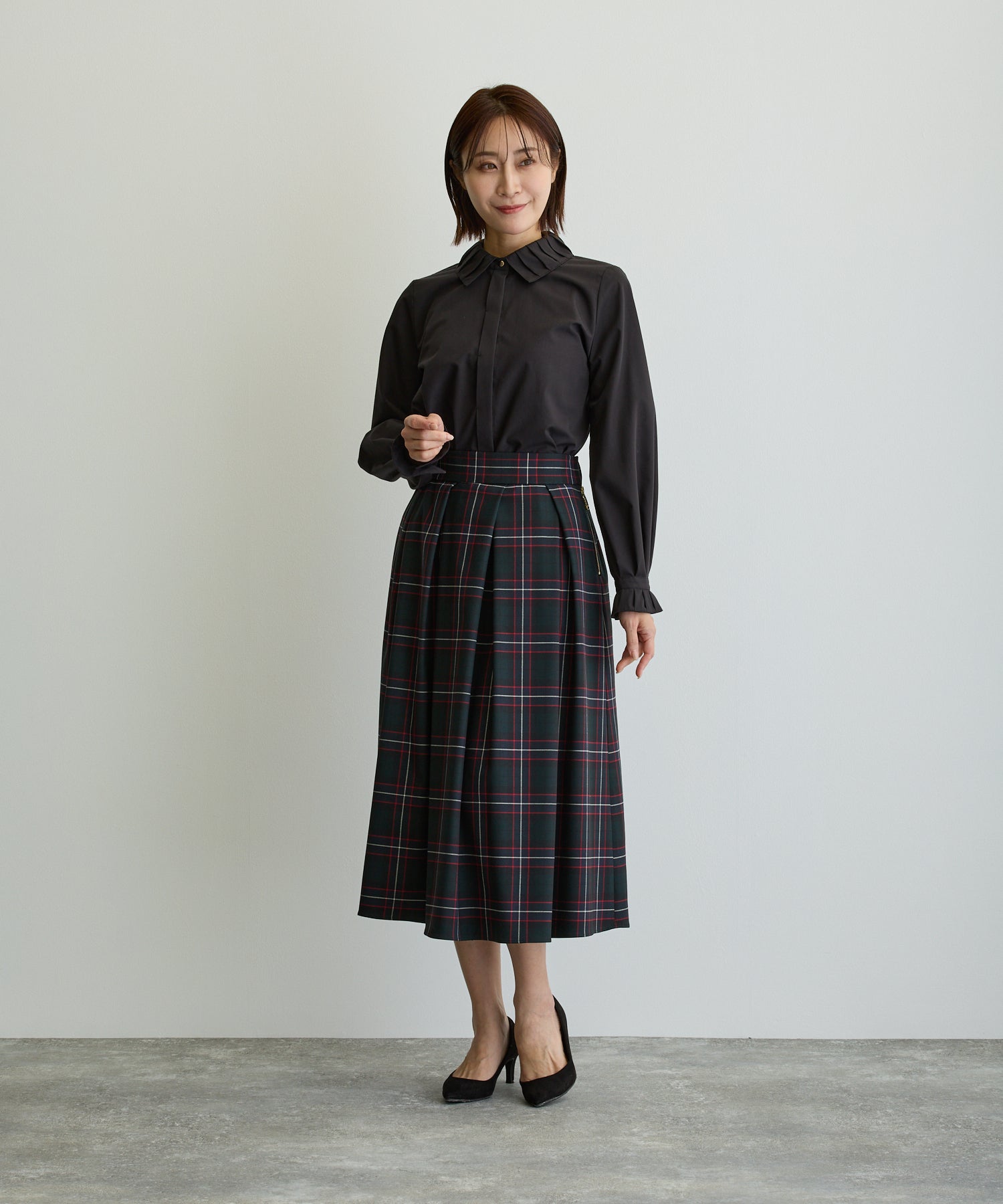 初期メタモルフォーゼ 赤黒チェック フレアスカート ≪通常販売≫royal tartan check flare skirt（ロイヤルタータン