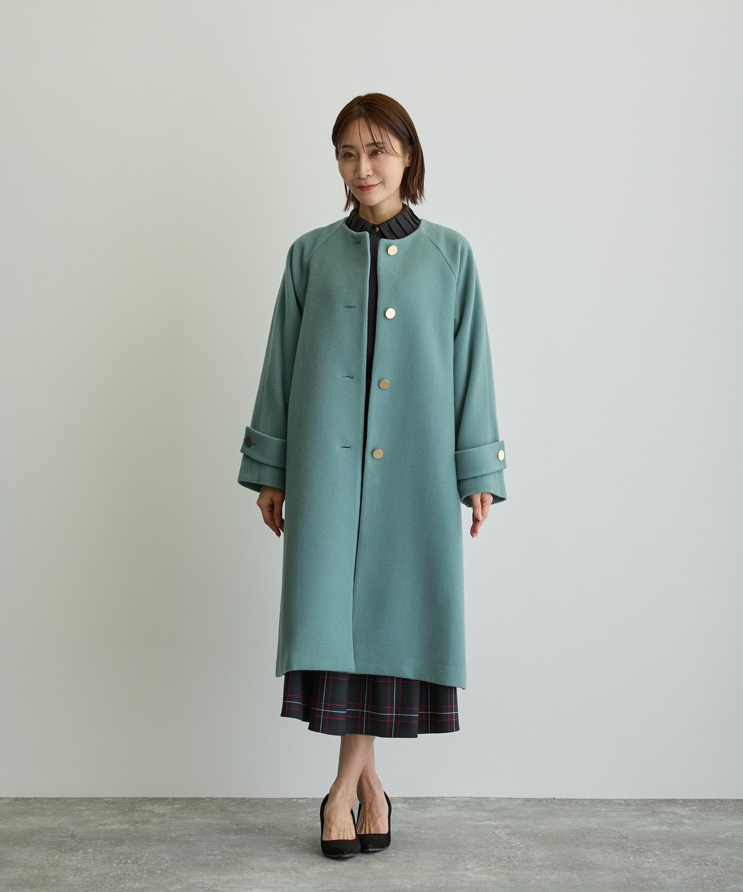 2WAYカラーロングコート/グリーン【日本製】